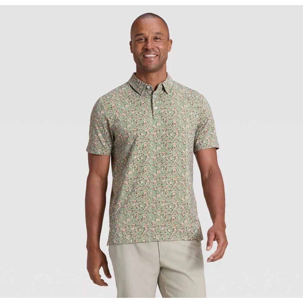 Goodfellow & Co‎ Men's Floral Print Comfort Wear Polo Shirt, Small- Olive Floral
